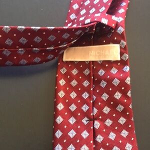 Michael Michael Kors silk tie brick red and baby blue diamonds geometric…